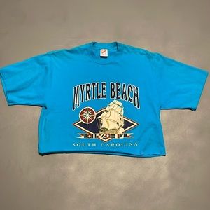 Vintage 90s Myrtle Beach Jerzees Cropped T-shirt made in USA